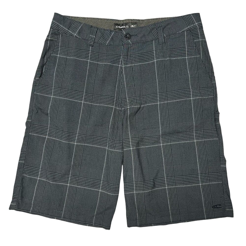 O'Neill Men's Casual Chino Windowpane Plaid Shorts Size 32 11” Inseam Blue Gray